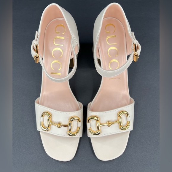 GUCCI BABY BUCKLE HORSEBIT MYSTIC WHITE ANKLE STRAP LOGO SANDALS SIZE EU 41 - Picture 5 of 12